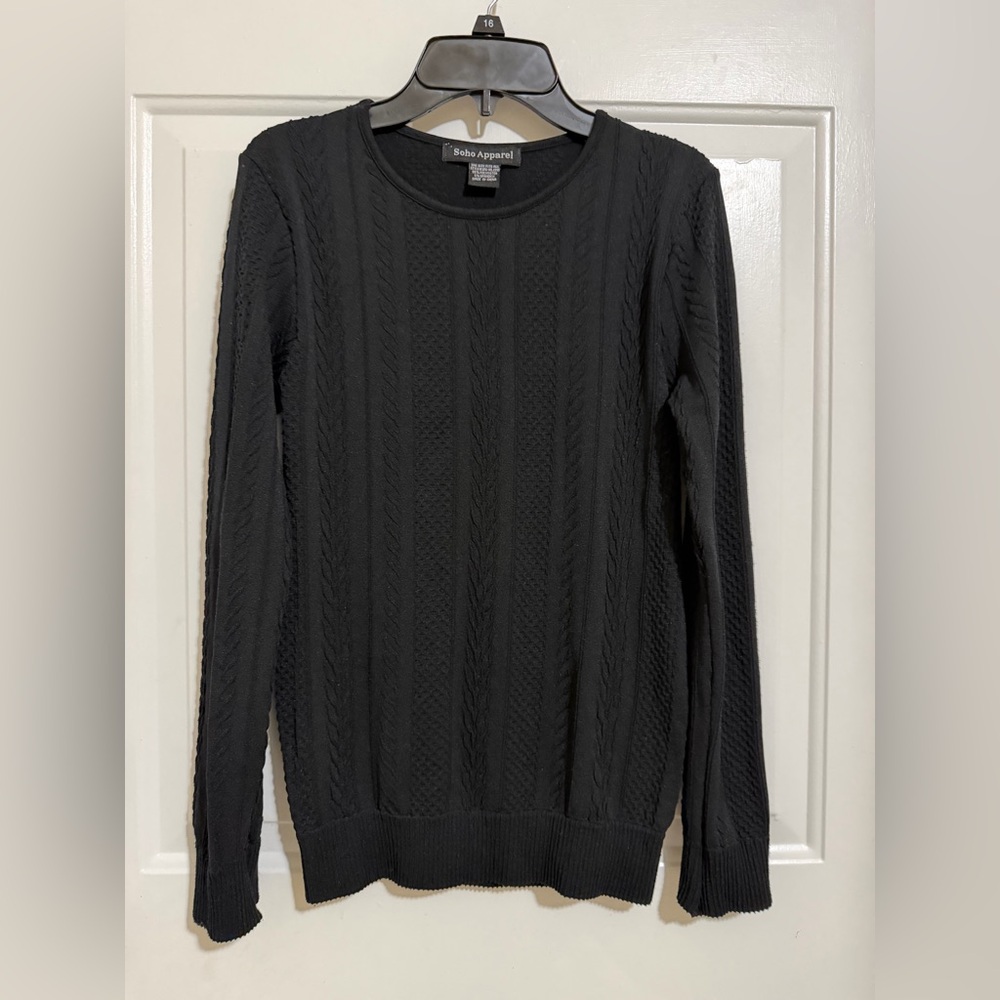 Soho Apparel Women’s Black Cable Knit Long Sleeve Top